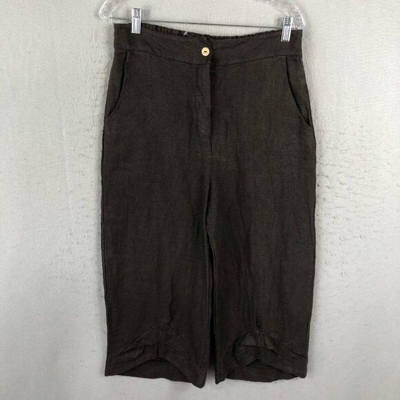 Made in Italy Pants - Made In Italy Pants Womens 12 Brown 100% Linen Crop Wide Leg Lagenlook Boho